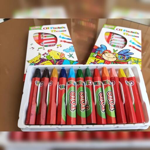 مداد شمعی پاستل  روغنی 12 رنگ توتو لوازم التحریر فانتزی